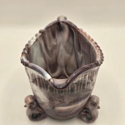 LOT 26L: Two Just a Thimble Full Purple Slag Shot/Jigger Glasses, and Small Pitcher/Creamer