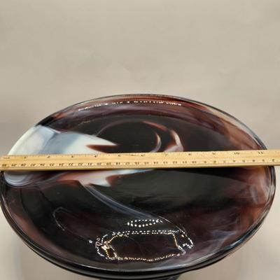 LOT 27L: Purple Slag Glass Cake Plate and Two Spill Vases