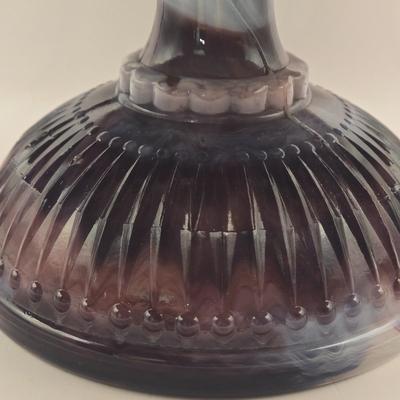 LOT 27L: Purple Slag Glass Cake Plate and Two Spill Vases