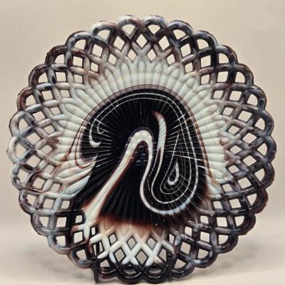 LOT 28L: Five Vintage Slag Glass Ribbon Plates