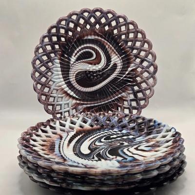LOT 28L: Five Vintage Slag Glass Ribbon Plates