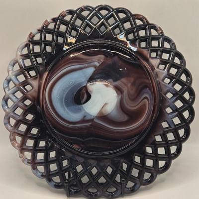 LOT 28L: Five Vintage Slag Glass Ribbon Plates
