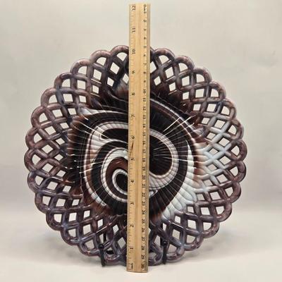 LOT 28L: Five Vintage Slag Glass Ribbon Plates