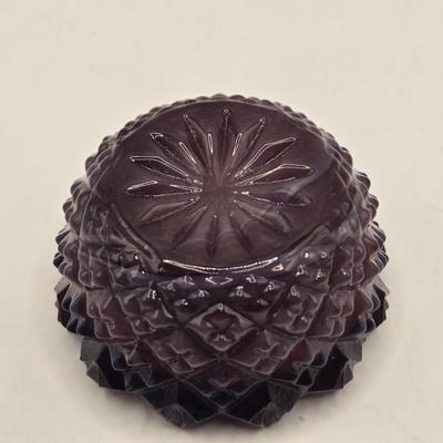 LOT 29L: Vintage Ruffled Edge Slag Glass Bowl and Three Salt Cellars