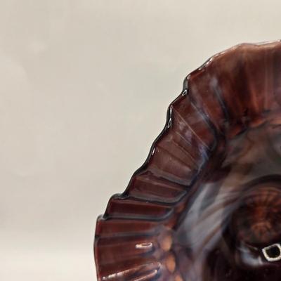 LOT 29L: Vintage Ruffled Edge Slag Glass Bowl and Three Salt Cellars