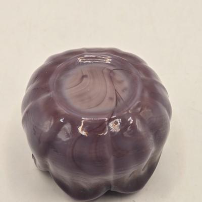 LOT 29L: Vintage Ruffled Edge Slag Glass Bowl and Three Salt Cellars