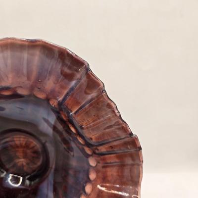 LOT 29L: Vintage Ruffled Edge Slag Glass Bowl and Three Salt Cellars