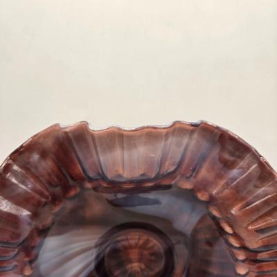 LOT 29L: Vintage Ruffled Edge Slag Glass Bowl and Three Salt Cellars