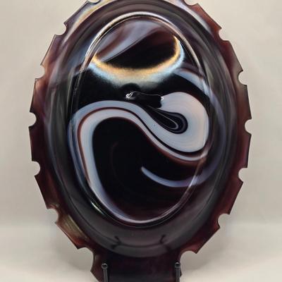 LOT 31L: Three Notched Border Purple Slag Glass Serving Platters