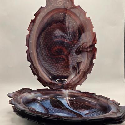 LOT 31L: Three Notched Border Purple Slag Glass Serving Platters