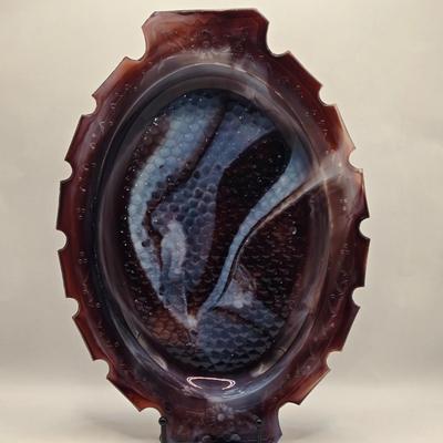 LOT 31L: Three Notched Border Purple Slag Glass Serving Platters