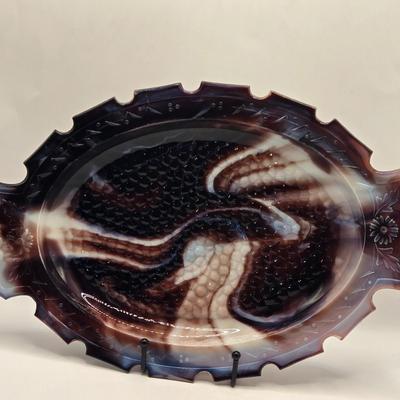 LOT 31L: Three Notched Border Purple Slag Glass Serving Platters
