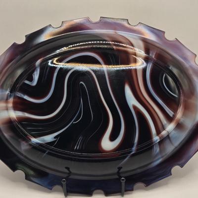 LOT 31L: Three Notched Border Purple Slag Glass Serving Platters