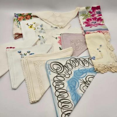 LOT 33L: Ladies Handkerchiefs, Hand Fans, Stationary, and Pink Cloth Bag