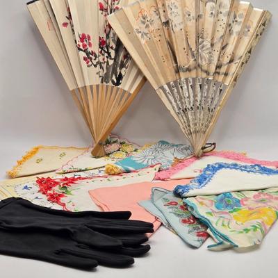 LOT 34L: Ladies Dress Gloves, Handkerchiefs, and Fans,