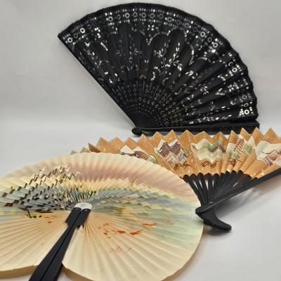 LOT 35L: Ladies Hand Fans. Dress Gloves, and Stationary