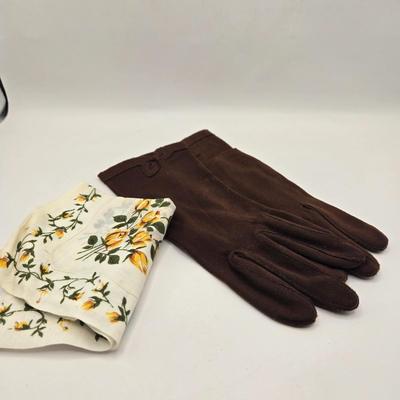 LOT 36L: Fans, Ladies Dress Gloves, and Handkerchief