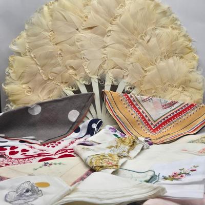 LOT 37L: Feather Fan and Ladies Handkerchiefs