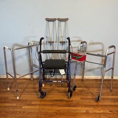 LOT 70A: Lumex 4 Wheel Walker, Crutches & More