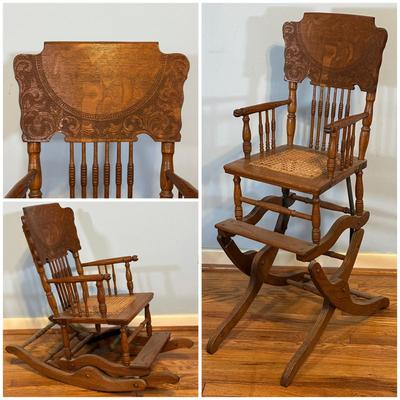 LOT 71A: Antique Convertible High Chair To Rocker Chair