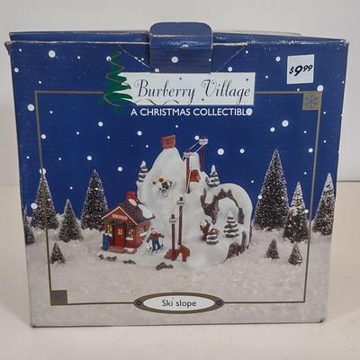 LOT 90D: Burberry Village Christmas Collectibles: Building A Snowman, Ski Slope, and Village Scene