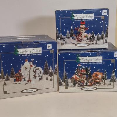 LOT 90D: Burberry Village Christmas Collectibles: Building A Snowman, Ski Slope, and Village Scene