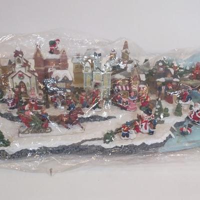 LOT 97D: Poly Resin Mill Pond, Poly Resin set of Feeding Deer, and Lighted Musical Snow Village