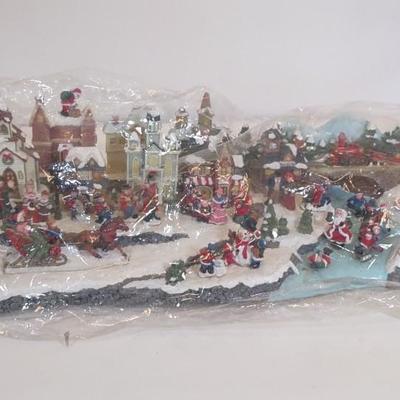 LOT 97D: Poly Resin Mill Pond, Poly Resin set of Feeding Deer, and Lighted Musical Snow Village