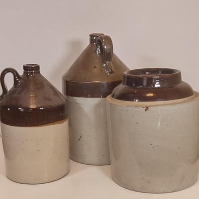 LOT 102 L: (3) Antique Kerr Stoneware 2 Gallon Crock/Whiskey Jug