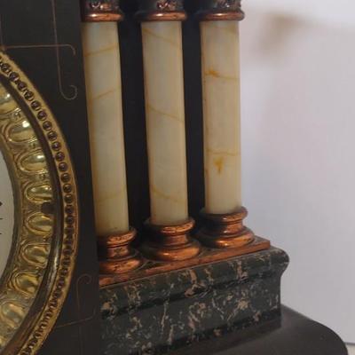 LOT 105D: Antique Seth Thomas Mantle Clock Adamantine 6 Pillar Lion Heads