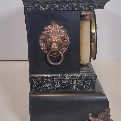 LOT 105D: Antique Seth Thomas Mantle Clock Adamantine 6 Pillar Lion Heads