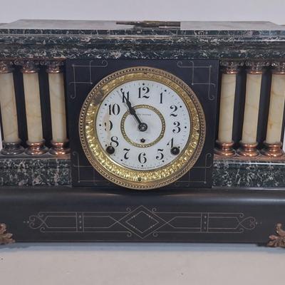 LOT 105D: Antique Seth Thomas Mantle Clock Adamantine 6 Pillar Lion Heads