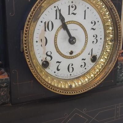 LOT 105D: Antique Seth Thomas Mantle Clock Adamantine 6 Pillar Lion Heads