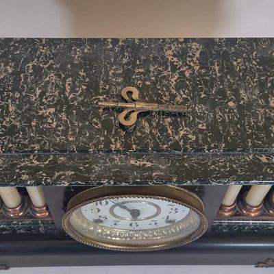 LOT 105D: Antique Seth Thomas Mantle Clock Adamantine 6 Pillar Lion Heads