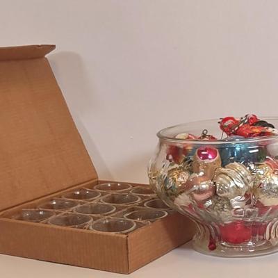 LOT 120 D: Christmas Ornaments with Punch Bowl and Cups (9)