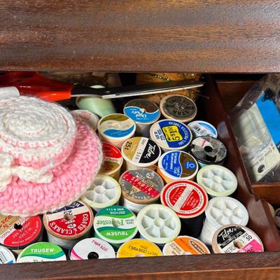 LOT 123L: Vintage Cabinet & Sewing/Crafting Supplies
