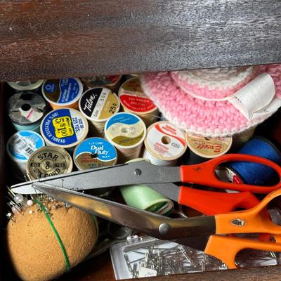 LOT 123L: Vintage Cabinet & Sewing/Crafting Supplies