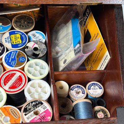 LOT 123L: Vintage Cabinet & Sewing/Crafting Supplies