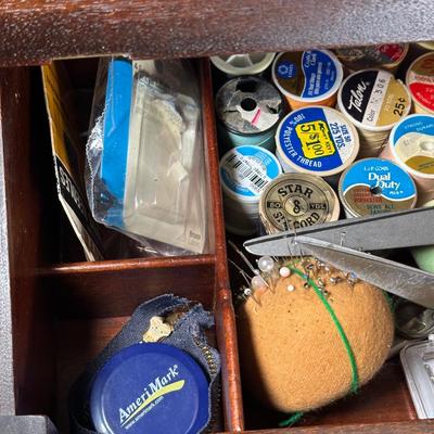 LOT 123L: Vintage Cabinet & Sewing/Crafting Supplies