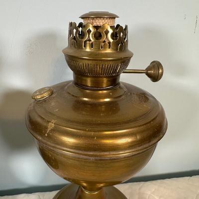 LOT 124A: Pair Of Vintage Lovell & Company Brass Oil Lamps