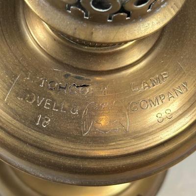 LOT 124A: Pair Of Vintage Lovell & Company Brass Oil Lamps