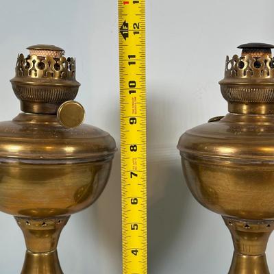 LOT 124A: Pair Of Vintage Lovell & Company Brass Oil Lamps