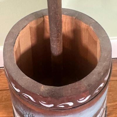 LOT 128B: Vintage Hand Painted Wooden Butter Churn