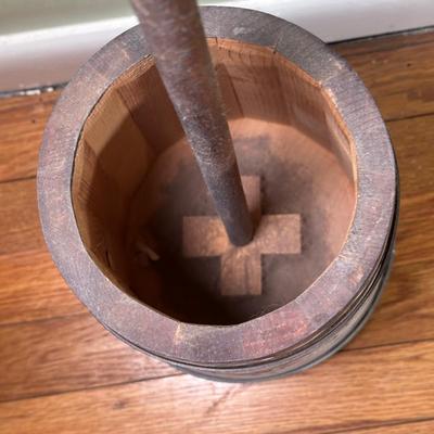 LOT 128B: Vintage Hand Painted Wooden Butter Churn