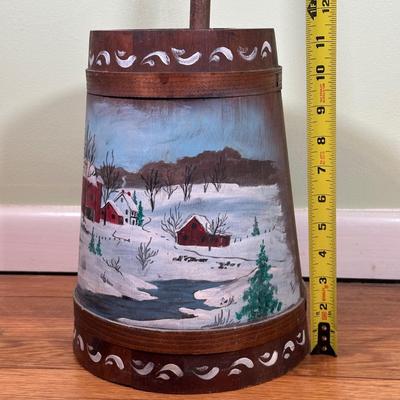 LOT 128B: Vintage Hand Painted Wooden Butter Churn