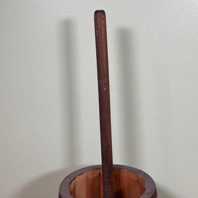 LOT 128B: Vintage Hand Painted Wooden Butter Churn