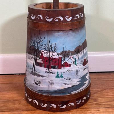LOT 128B: Vintage Hand Painted Wooden Butter Churn