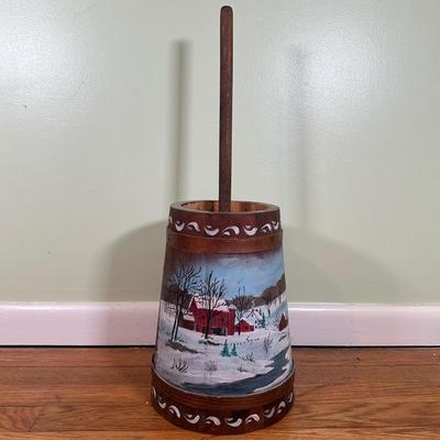 LOT 128B: Vintage Hand Painted Wooden Butter Churn