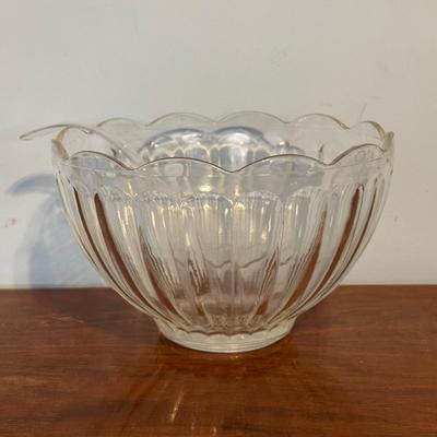 LOT 129A: Vintage Glass Punch Bowl w/ Base & Cups