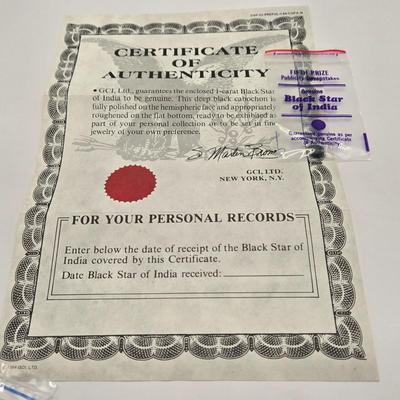 LOT 143L: Two Black Star of India Gems with COA and Two 1 Carat Emeralds with One COA